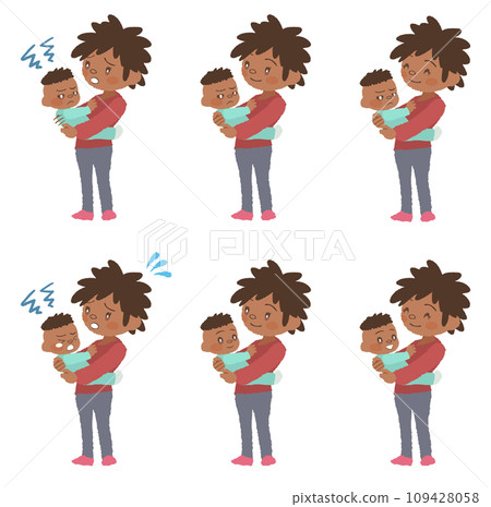 Illustration set of a baby held by a mother 109428058
