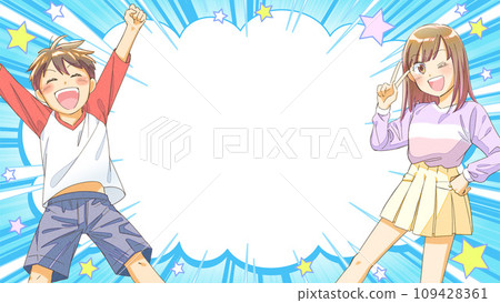 Banner for learning, classes, and events for children. Blue, light blue, speech bubbles and concentrated lines ver. Banner for learning, classes, and events for children. Blue, light blue, speech bubbles and concentrated lines ver. 109428361