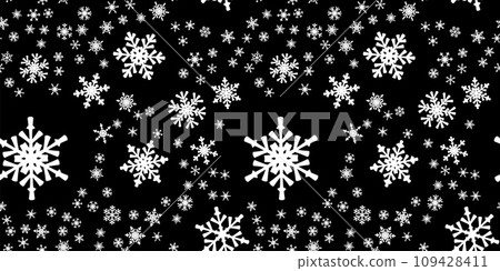 Snowflakes seamless pattern for Christmas holidays. Xmas snowflake ornament for winter holidays greeting card or wrapper. Christmas snowfall texture. 109428411