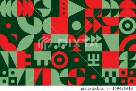 Christmas background with bauhaus or neo-geo shapes. Xmas winter holidays ornament. 109428419
