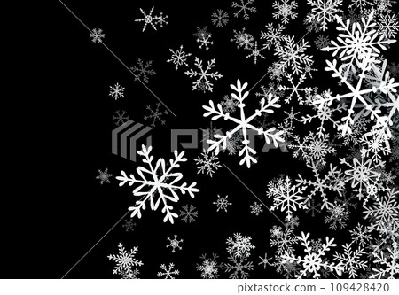 Christmas background with falling snowflakes. Winter holiday background or frame with pattern of layered snow. 109428420