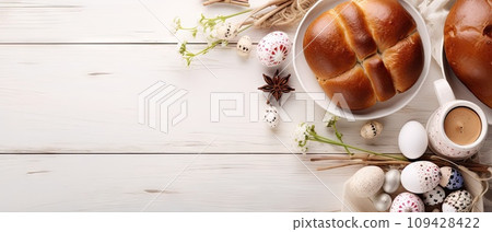 Festive served Easter dinner or brunch table 109428422