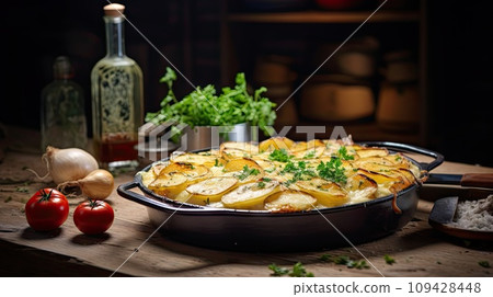 Potato gratin - graten, scalloped in baking dish Potato gratin - graten, scalloped in baking dish 109428448