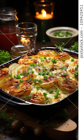 Potato gratin - graten, scalloped in baking dish 109428451