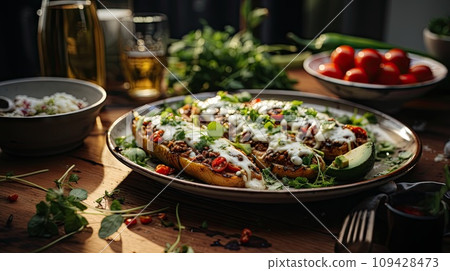 Typical Mexican dish stuffed chili in walnut sauce 109428473