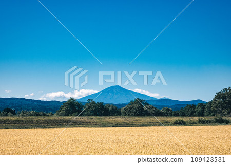 Mt. Chokai and rural scenery on a clear day 109428581