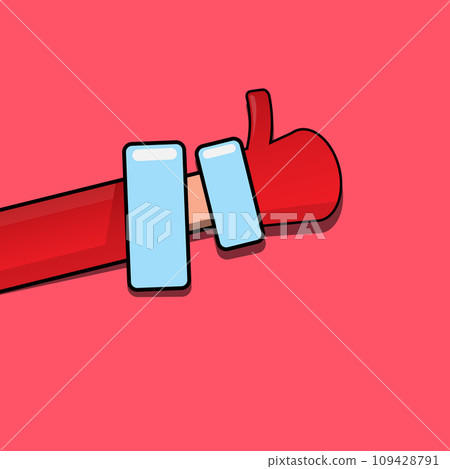 Santa Claus like icon vector illustration isolated on pink background. thumbs up hand santa symbol. Santa hand like 109428791