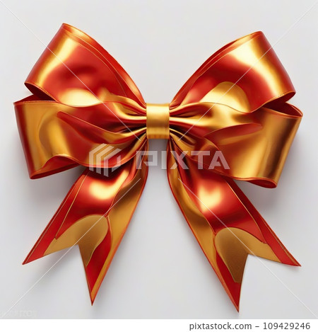 Decorative big golden red bow on a white background. Decorative big golden red bow on a white background. 109429246