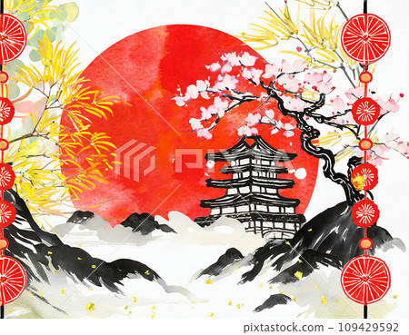 像富士山這樣的山的日式插圖 像富士山這樣的山的日式插圖 109429592