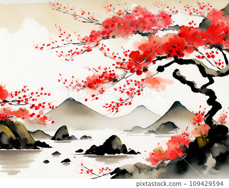 A Japanese-style illustration of a mountain like Mt. Fuji A Japanese-style illustration of a mountain like Mt. Fuji 109429594