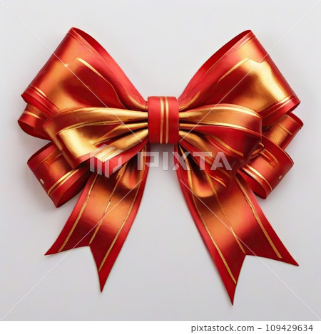 Decorative big golden red bow 109429634