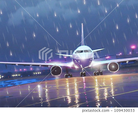 Aircraft approaching the runway at night Aircraft approaching the runway at night 109430033