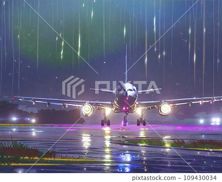 Aircraft approaching the runway at night Aircraft approaching the runway at night 109430034