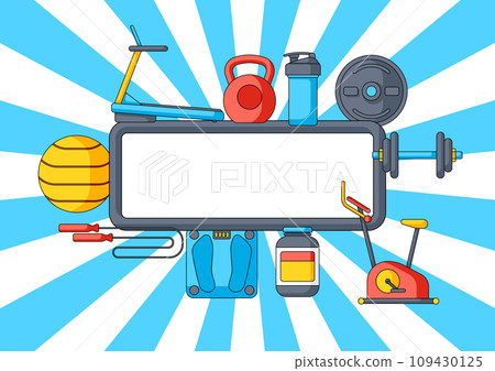 Background with fitness equipment. Sport bodybuilding items illustration. 109430125