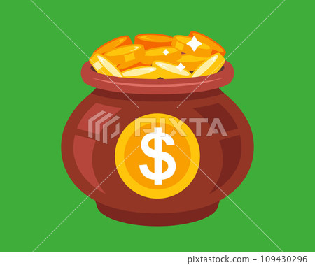 a clay pot with money. a clay pot with money. 109430296
