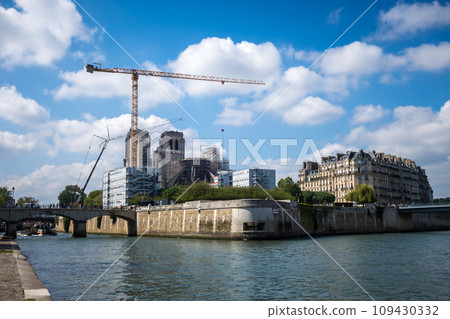 Reconstruction of Notre-Dame de Paris cathedral on the Ile de la Cite, France 109430332