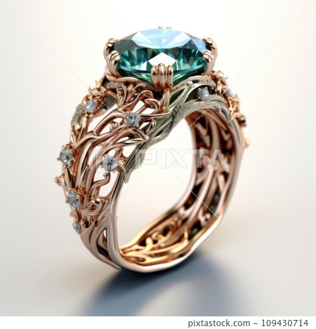the stone ring is red gold with blue blue color, 109430714