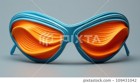 the sunglasses are in a shape of orange and blue, the sunglasses are in a shape of orange and blue, 109431042