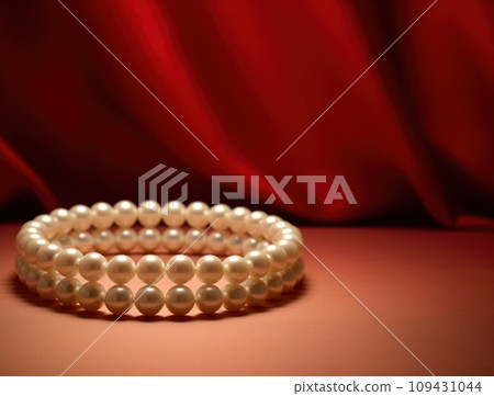 white pearl necklace with red lights in the background 109431044
