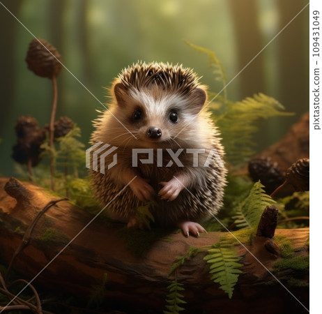 a baby hedgehog sits still and looking at the camera, 109431049