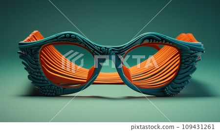 the sunglasses are in a shape of orange and blue, 109431261
