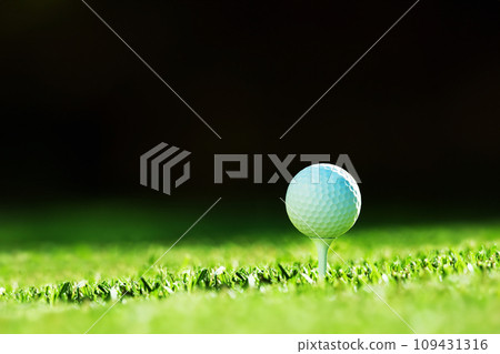 White golf ball on tee closeup White golf ball on tee closeup 109431316