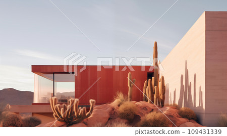 AI-generated content. Desert harmony, bold architecture amidst the wild. Generative AI AI-generated content. Desert harmony, bold architecture amidst the wild. Generative AI 109431339