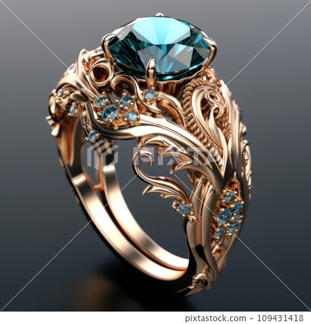 the stone ring is red gold with blue blue color, 109431418