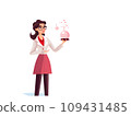 Scientific Educator: Woman Teacher in Glasses and Suit Conducting Experiment with Test Tube - Flat-Style Concept.GenerativeAI. 109431485