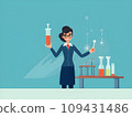 Scientific Educator: Woman Teacher in Glasses and Suit Conducting Experiment with Test Tube - Flat-Style Concept.GenerativeAI. 109431486