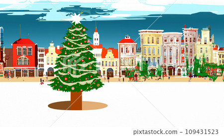 Illustration of a christmas tree in the city square Illustration of a christmas tree in the city square 109431523