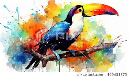 a toucan bird with colorful feathers showing in the paint, 109431575