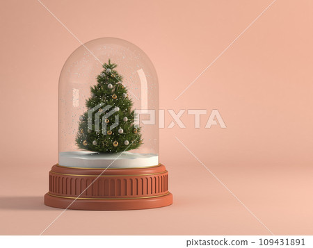 Christmas tree inside glass dome on green background. 3d illustration Christmas tree inside glass dome on green background. 3d illustration 109431891