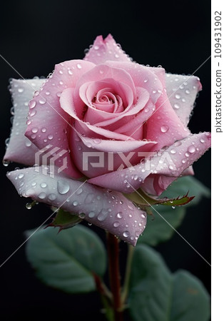 a pink rose that is covered by rain drops, 109431902
