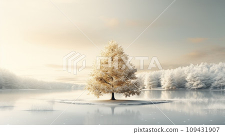 a christmas tree with snow covered ground in the background, 109431907
