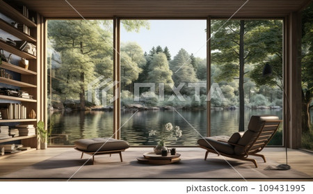 a room with windows facing a lake or forest, a room with windows facing a lake or forest, 109431995