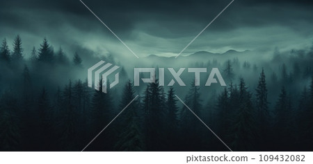 a foggy forest in the fog, 109432082
