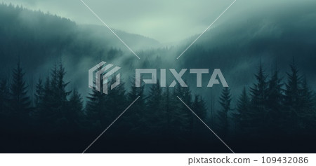 a foggy forest in the fog, 109432086