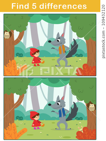 找出小紅帽和灰狼的 5 個不同點 109432120