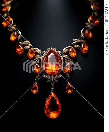 an orange necklace on display at a nightclub, an orange necklace on display at a nightclub, 109432210