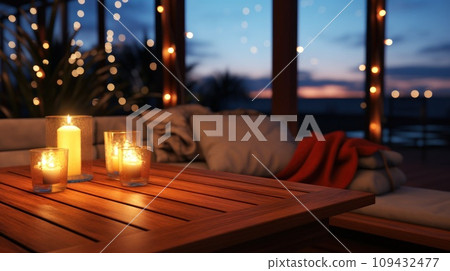 a wooden table that is lit up with christmas lights, a wooden table that is lit up with christmas lights, 109432477
