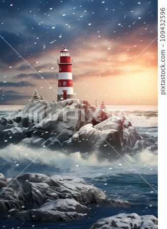 blue sea in the winter landscape background lighthouse blue sea in the winter landscape background lighthouse 109432596