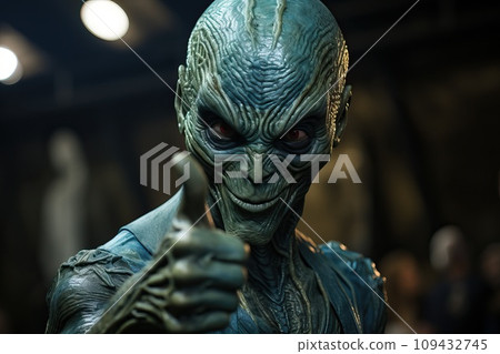 Scary alien pointing thumb up. Scary alien pointing thumb up. 109432745