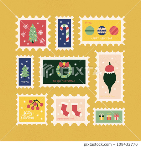Winter New Year Christmas Postal Stamps Winter New Year Christmas Postal Stamps 109432770