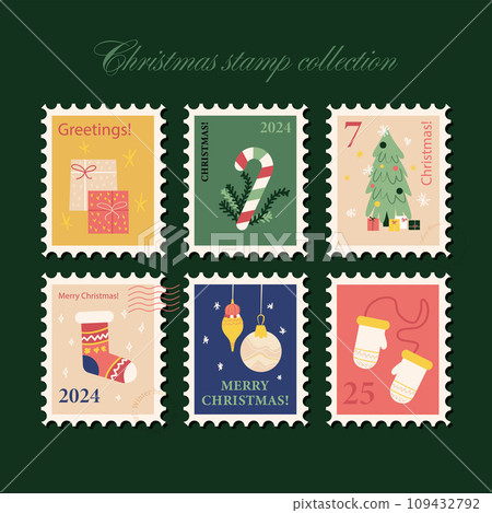 Winter Christmas Presents Postal Stamps Winter Christmas Presents Postal Stamps 109432792