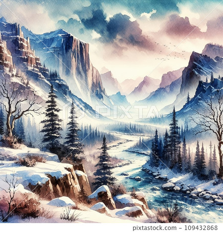 冬季雪山美麗的雪景，生成AI插圖 109432868