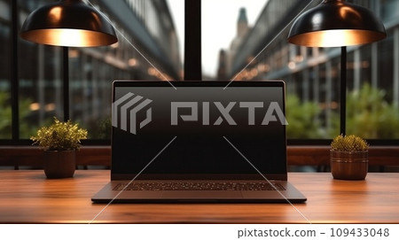laptop with blank front, realistic on a mockup template in a table in a luxury office, laptop with blank front, realistic on a mockup template in a table in a luxury office, 109433048