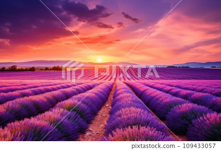 lavender field landscape in a beautiful sunset 109433057