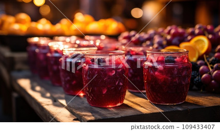 glasses of hot spiced winter fruit soup at the ice market, glasses of hot spiced winter fruit soup at the ice market, 109433407