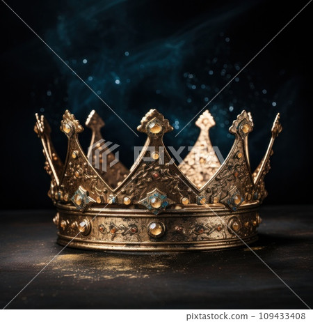 gold crown with golden glitter, on black background, gold crown with golden glitter, on black background, 109433408